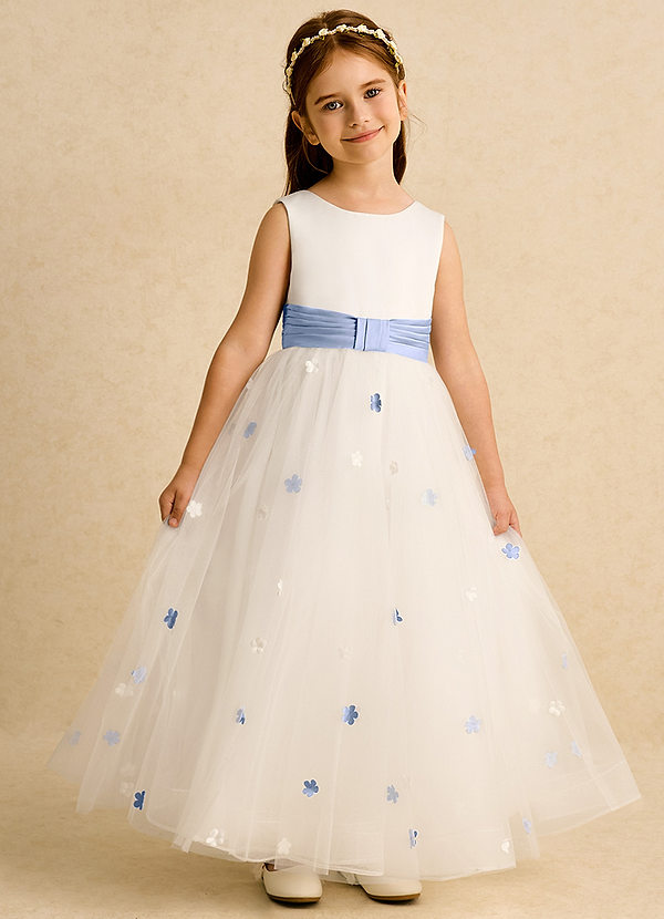 Azazie Cricket Sukienki dla dziewczynek sypiących kwiaty Suknia balowa Pofałdowany Matowy satynowy Długość kostki Sukienka image1