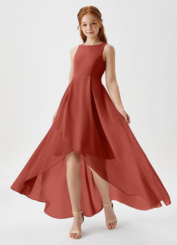 Azazie Lizette Junior Terracotta A-Line Pleated Chiffon Dress image1