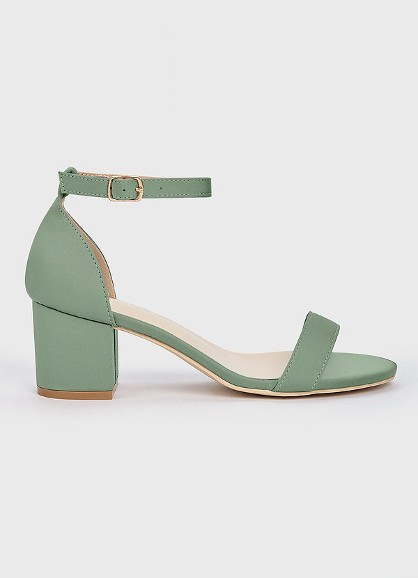 front Matching Color Stretch Satin One Strap Buckle Block Heel Sandals