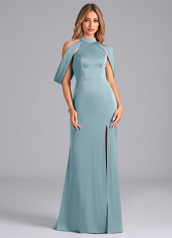 Azazie Bonny Bridesmaid Dresses Moody Blue Mermaid Off the Shoulder Stretch Satin Dress image1