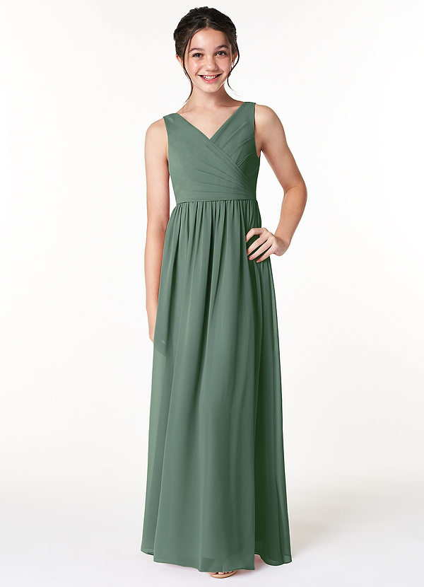 Azazie Sawyer Junior Eucalyptus A-Line Pleated Chiffon Dress image1