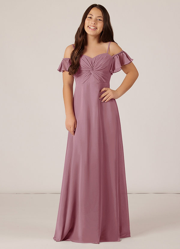 Azazie Juna Junior Vintage Mauve A-Line Off the Shoulder Chiffon Dress image1