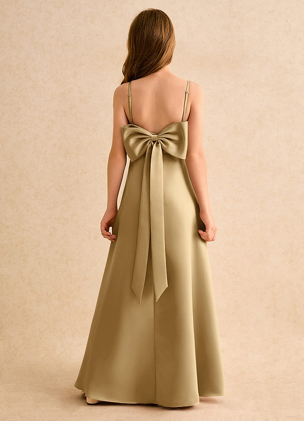 Azazie Joella Girls Formal Flower Girl Dresses Gold A-Line Pleated Matte Satin Dress image1