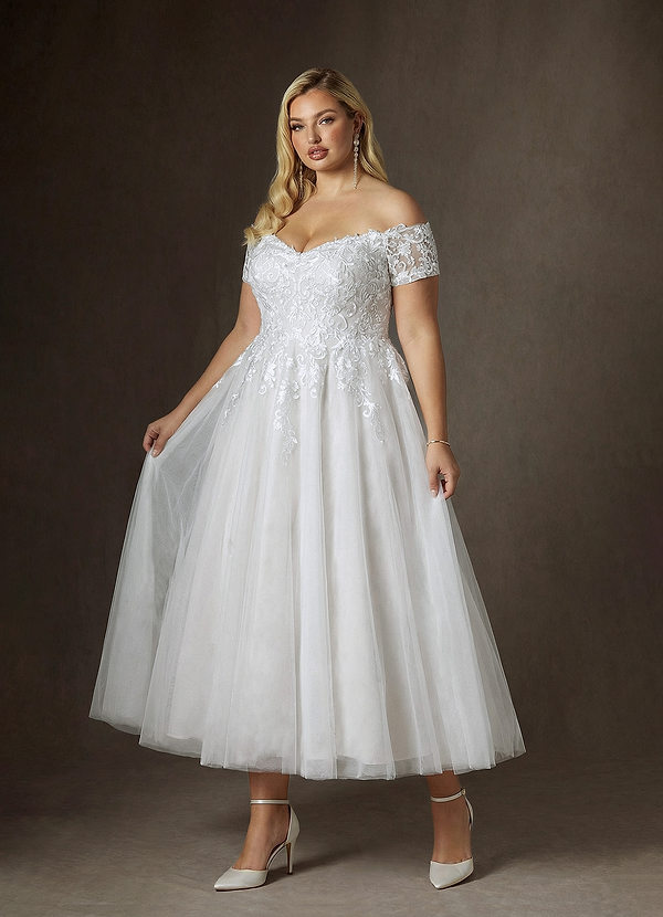 Azazie Rowe Vestidos de Novia Vestido de Diamante Blanco de Encaje de Corte en A con Vestidos sin tirantes image1