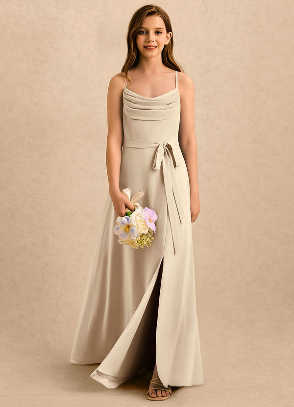 Azazie Jasslyn Girls Formal Sukienki dla dziewczynek sypiących kwiaty Linia A Pofałdowany Szyfon Długość podłogi Sukienka image1