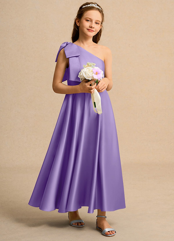 Azazie Guppy Junior Formal Vestidos de Niña de Flores Vestido de Tahití de Satin Mate de Corte En A con Hombro unilateral image1