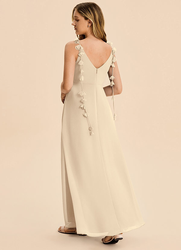 Azazie Gumdrop Junior Champagne Empire Pleated Chiffon Dress image1