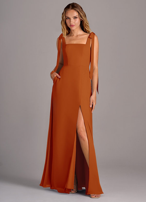 Azazie Debra Bridesmaid Dresses Paprika A-Line with Pockets Chiffon Convertible Dress image1