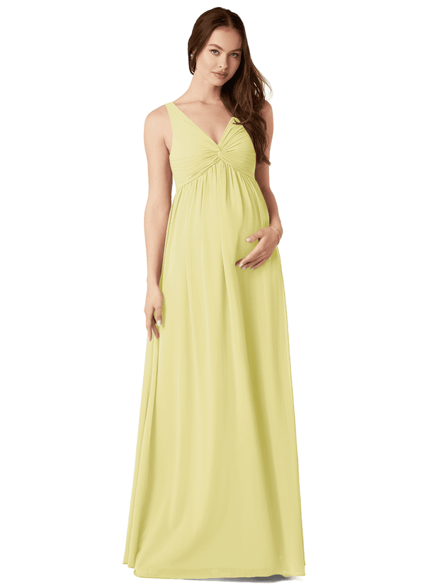 Azazie Yetta Maternity Bridesmaid Dresses A-Line V-Neck Gathered Chiffon Floor-Length Dress image1