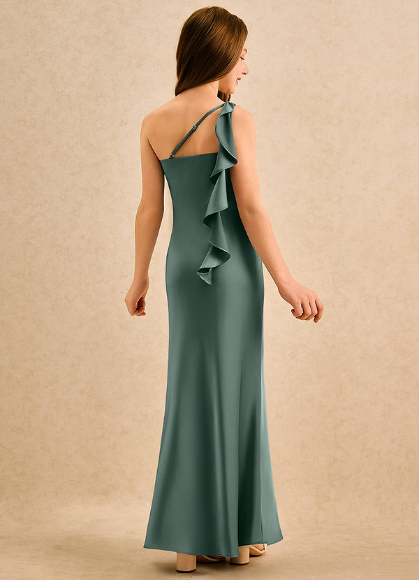 Azazie Almond Girls Formal Blumenkinder Kleider Etui One-Shoulder Stretch-Satin Kleid Seemoos image1