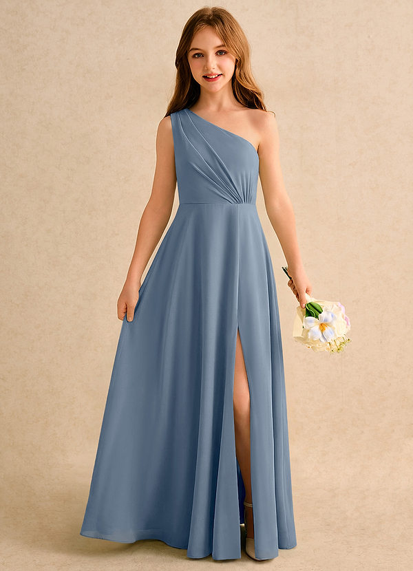 Azazie Puddles Girls Formal Klänningar för brudeflicka Klä A-Line i Chiffong Ena axeln image1