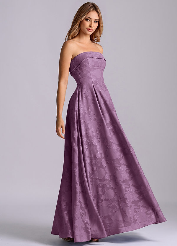 Azazie Lucienne Bridesmaid Dresses Wisteria A-Line Strapless Floral Burnout Dress image1
