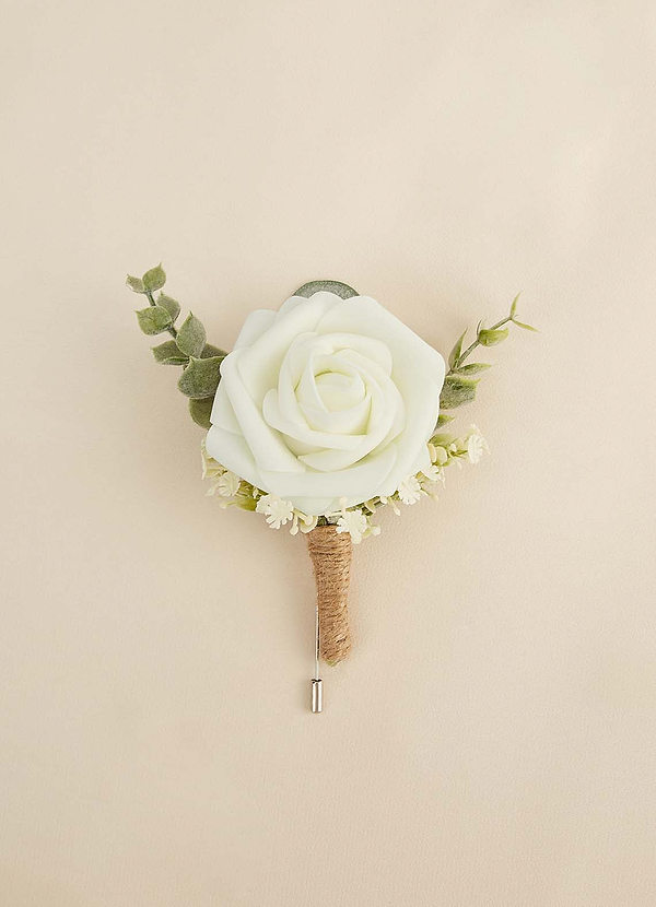 front Single Rose and Ecalyptus Boutonniere