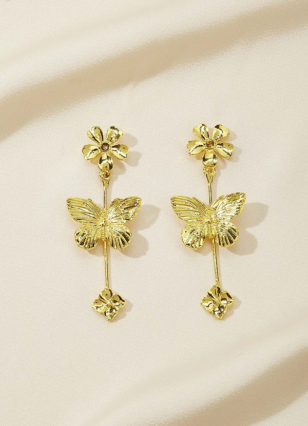 front Golden Butterfly Dangle Earrings