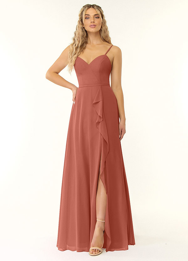 Azazie Naeem Bridesmaid Dresses Clay A-Line V-Neck Ruffle Chiffon Dress image1