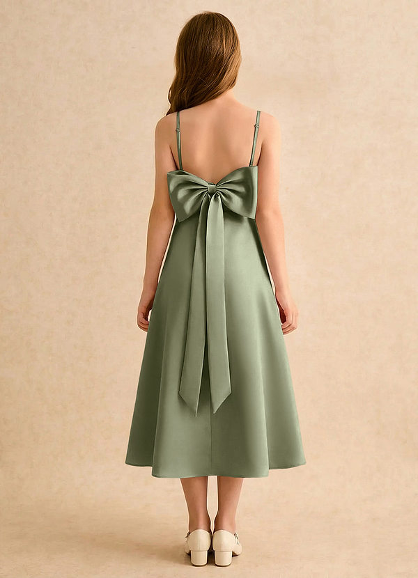 Azazie Jaella Girls Formal Sukienki dla dziewczynek sypiących kwiaty Linia A Pofałdowany Matowy satynowy Długość herbaty Sukienka image1