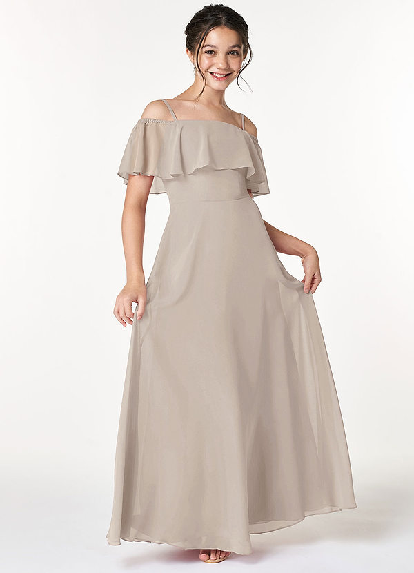 Azazie Maggie Junior Frost A-Line Off the Shoulder Chiffon Dress image1
