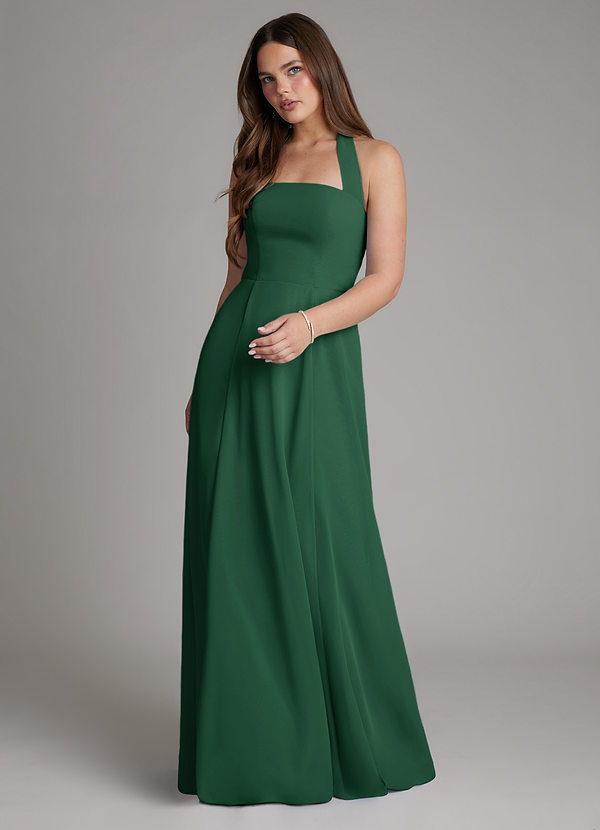 Azazie Irina Bridesmaid Dresses Dark Green A-Line Pleated Chiffon Dress image1
