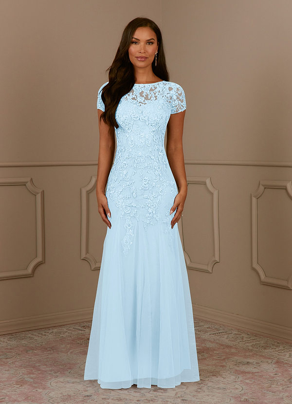 Azazie Laurie Mother of the Brides Dresses Sky Blue Mermaid Scoop Sequins Tulle Dress image1