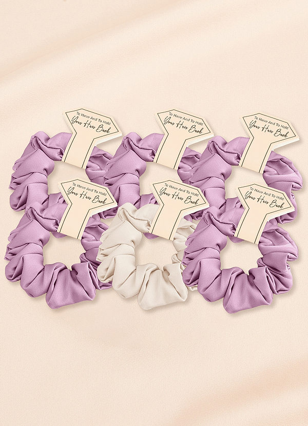 front Matching Color Six-Piece Mixed Color Bridesmaid Stretch Satin Regular Size Scrunchie Set