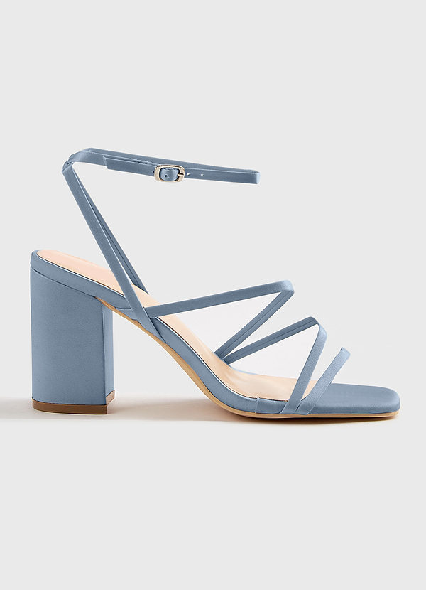 front Matching Color Matte Satin Ankle Strap Block Heel Sandals