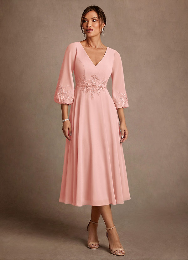 Azazie Ana Suknie dla Matki Panny Młodej Linia A Koronka Szyfon Długość herbaty Sukienka image1