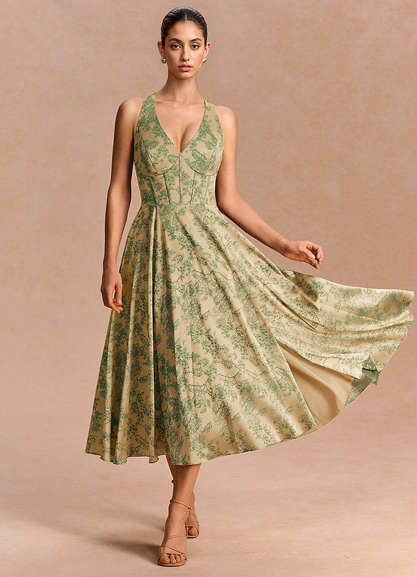 Robe Midi Vert Marron Sonia image1