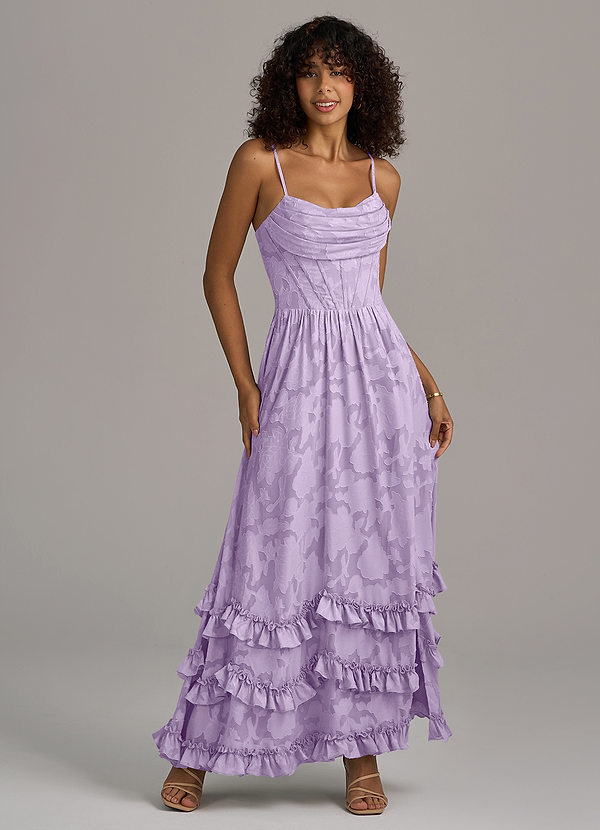Azazie Lettie Bridesmaid Dresses Lilac A-Line Corset Floral Burnout Dress image1