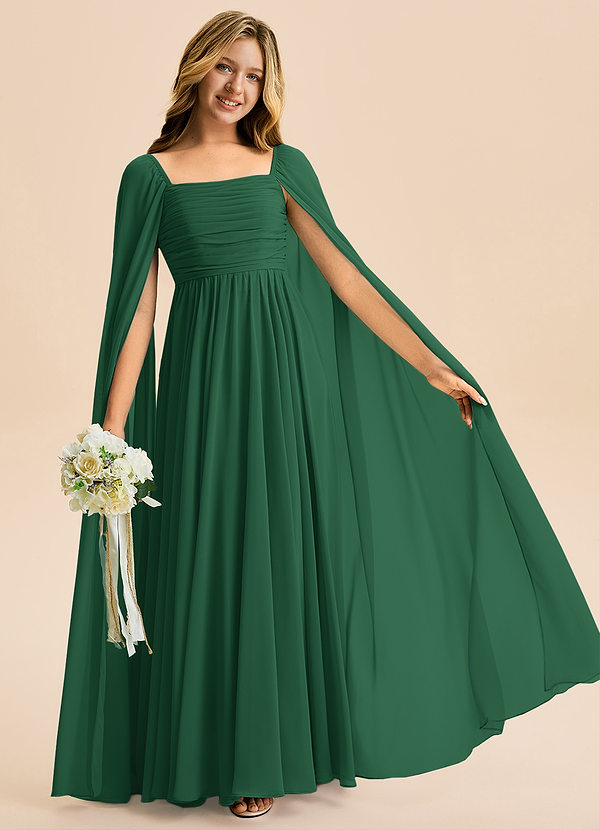 Azazie Calista Junior Dark Green A-Line Pleated Chiffon Dress image1