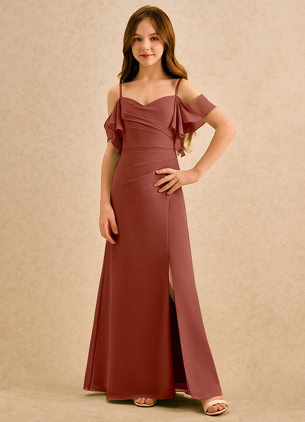 Azazie Pippy Girls Formal Sukienki dla dziewczynek sypiących kwiaty Linia A Dekolt w kształcie serca Szyfon Długość podłogi Sukienka image1