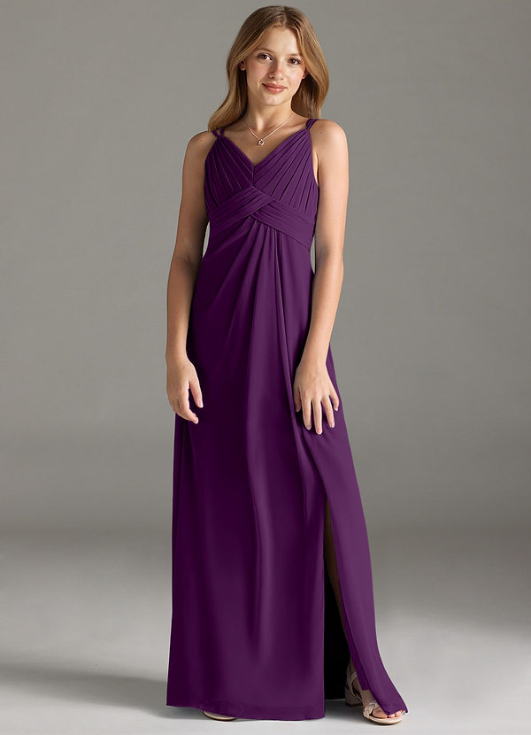 Azazie Maren Allure Junior Grape A-Line Lace Chiffon Dress image1