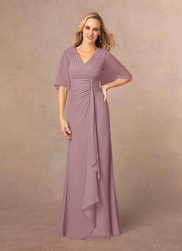 Azazie Carson Mother of the Brides Dresses Dusty Rose A-Line V-Neck Lace Chiffon Dress image1