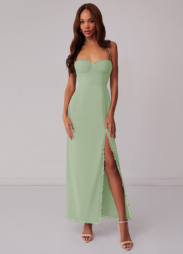 Barbie ♥ Azazie Bridesmaid Dresses Dusty Sage Sheath Corset Chiffon Dress image1