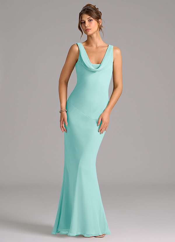 Azazie Rylina Vestidos Dama de Honor Vestido de Aqua de Gasa de Corte Sirena con Plisado image1