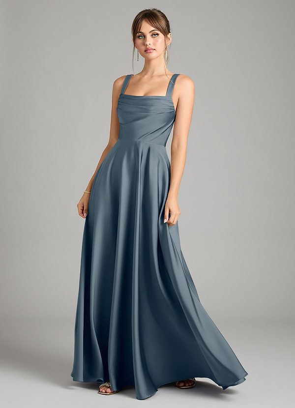 Azazie Shaude Bridesmaid Dresses Twilight A-Line Pleated Stretch Satin Dress image1