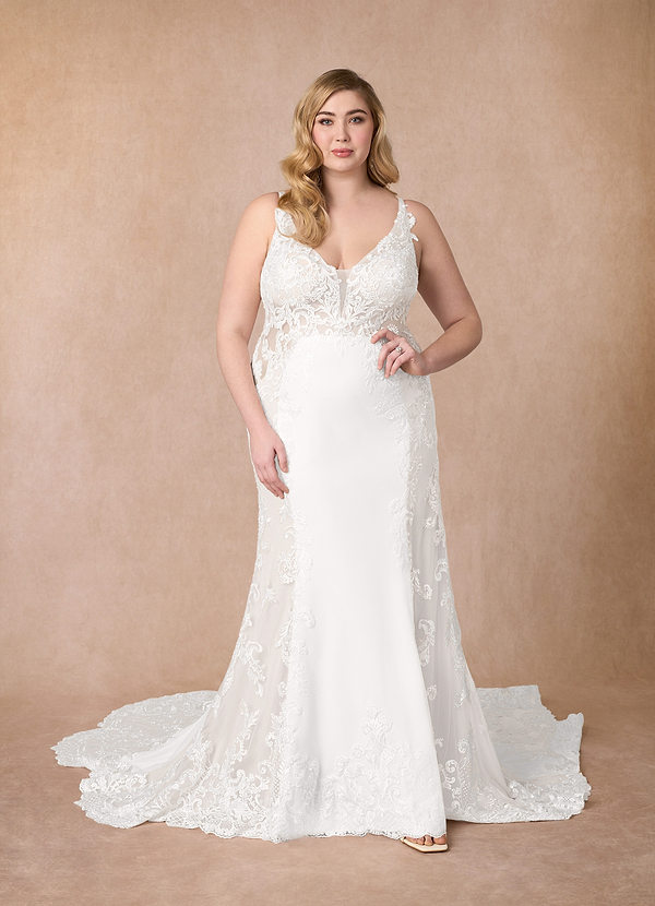 Azazie Estephanie Vestidos de Novia Vestido de Diamante Blanco de Crepé elástico de Corte Sirena con Lentejuela image1