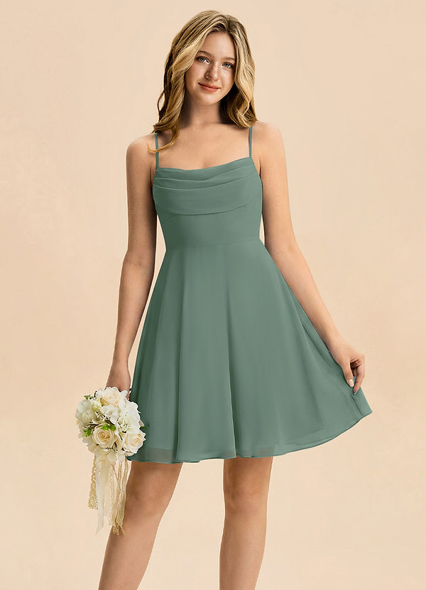 Azazie Bear Junior Eucalyptus A-Line Pleated Chiffon Dress image1