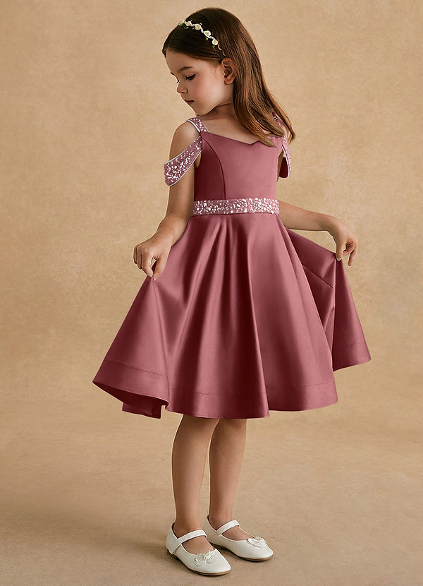 Azazie Judi Flower Girl Dresses Amethyst A-Line Matte Satin Dress image1