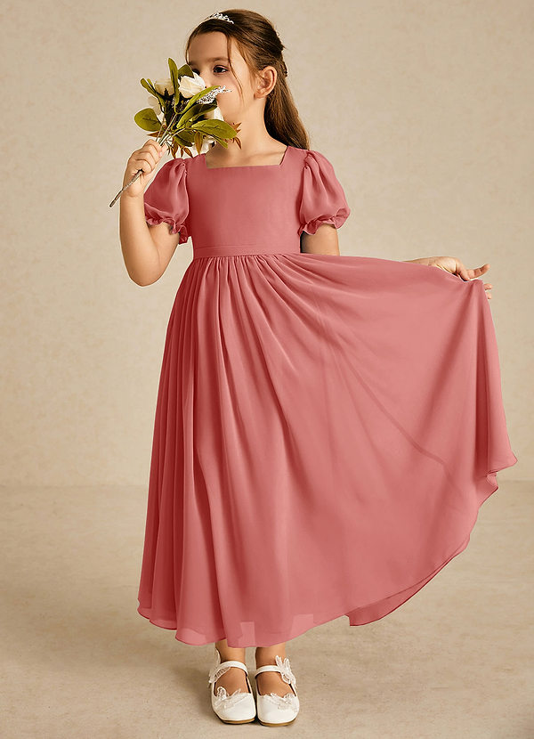 Azazie Joss Blomsterpigekjoler En streg med ærmer Chiffon Ankel-længde Kjole image1