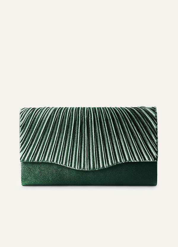 front Farblich passende Clutch aus plissiertem Metallic-Satin