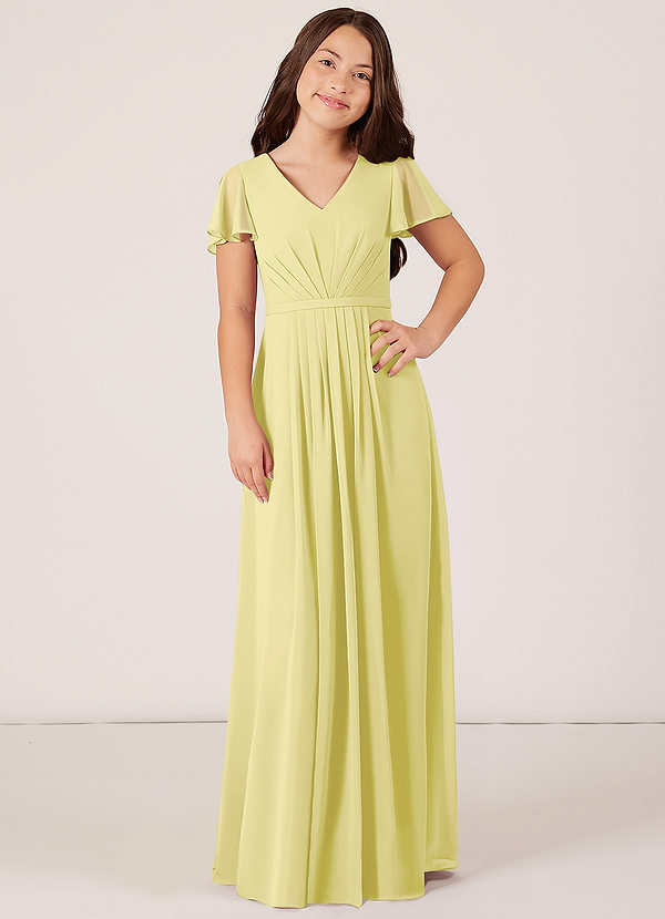 Azazie Peony Junior Robe Trapèze en Mousseline de soie Plissée Sorbet Citron image1