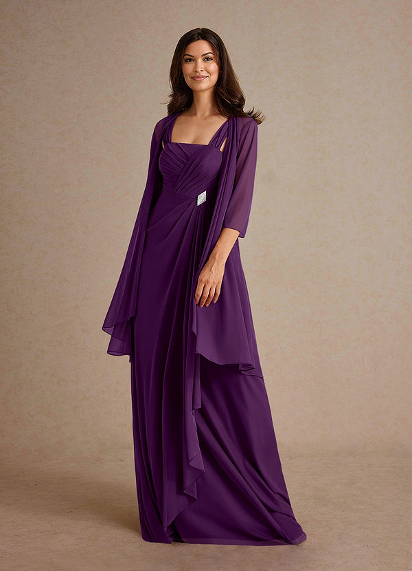 Azazie Clinton Mother of the Brides Dresses Grape A-Line Pleated Mesh Dress image1