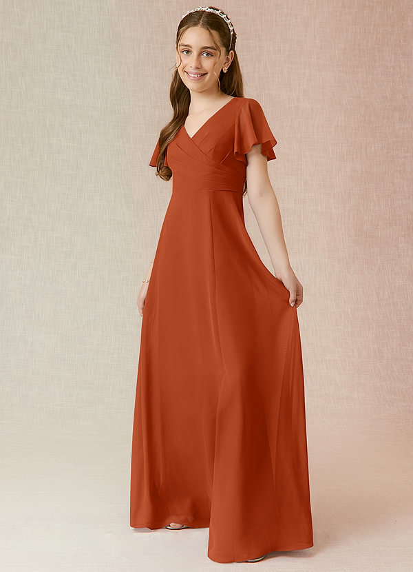 Azazie Induh Junior Burnt Orange A-Line Ruched Chiffon Dress image1