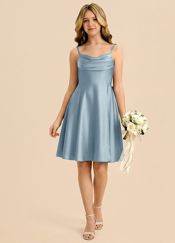 Azazie Bear Dusty Blue A-Line Sweetheart Neckline Stretch Satin Dress image1