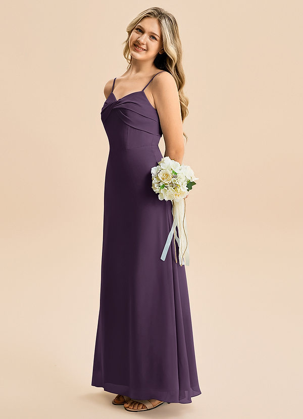 Azazie Jordyn Junior Vestido de Ciruela de Gasa de Corte en A con Escote de Corazón image1