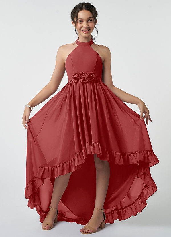 Azazie Hermione Junior Rust A-Line Chiffon Dress image1