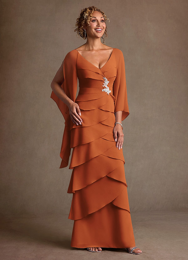 Azazie Arabinda Brautmutterkleider Etui Gestreift Chiffon Kleid Kanel image1