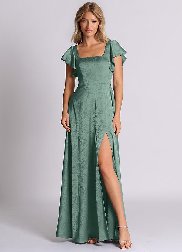 Azazie Bondi 신부 들러리 드레스 A라인 절하다 자카드 바닥 길이 드레스 image1