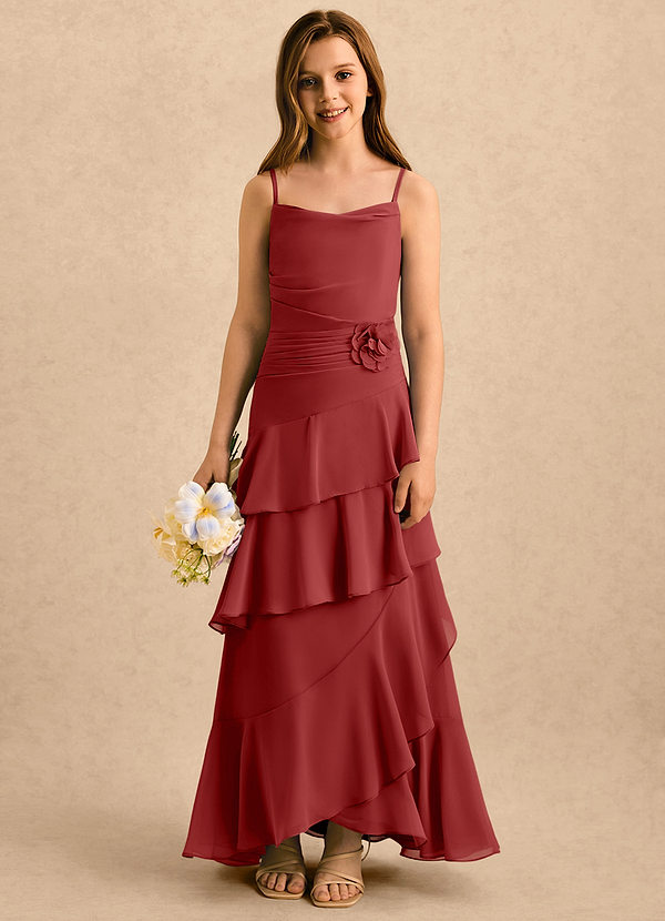 Azazie Indiah Girls Formal Sukienki dla dziewczynek sypiących kwiaty Linia A Marszczony Szyfon Długość podłogi Sukienka image1