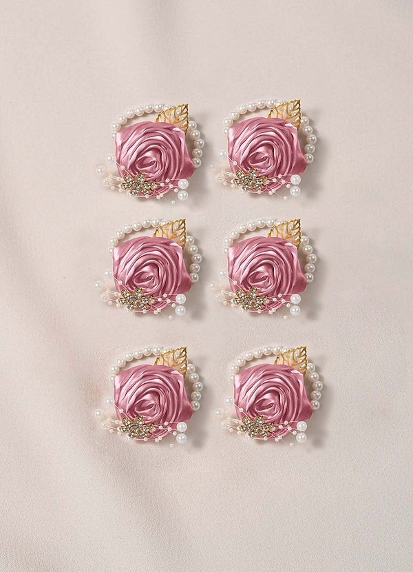 front 6PC Matching Color Bridesmaids Wrist Corsage with Pearl Bracelet